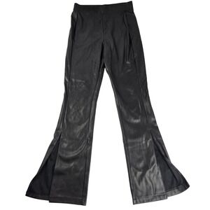 Cavalini Faux Leather Split Hem Pants Black Flare Leggings Small  Edgy Party Y2K